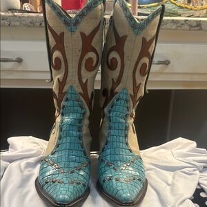 Turquoise and Brown Western Boots